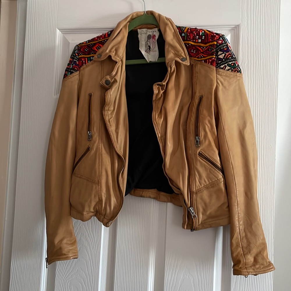 Free People Brown/Tan Leather Jacket, Size 2